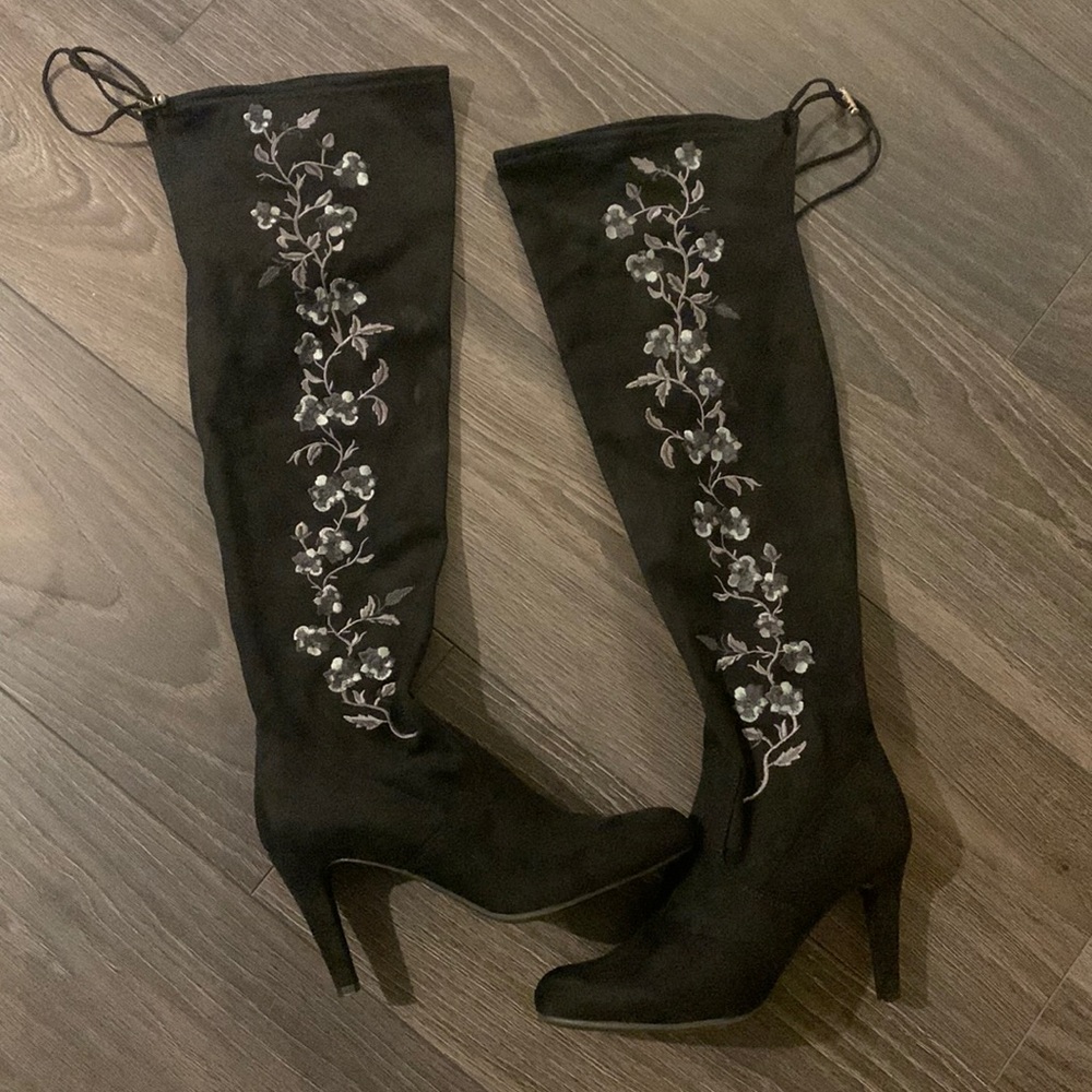 suede embroidered boots